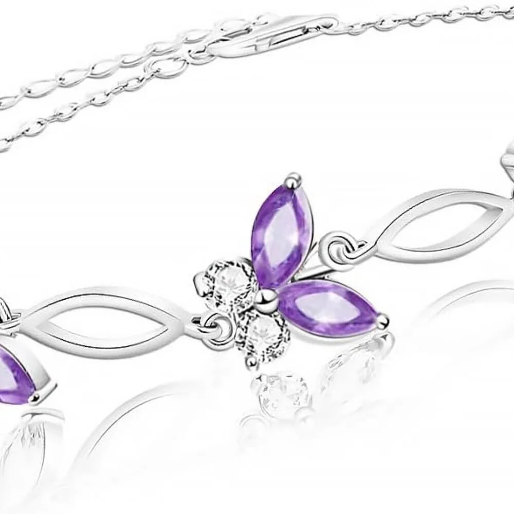 Sterling Silver Butterfly Bracelet Women Gift Adjustable Link Jewelry
